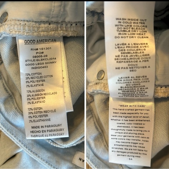 Good American Good Leg Skinny Jeans Women's Tag=2/26 Actual=24x28" In Light Wash - Picture 8 of 12